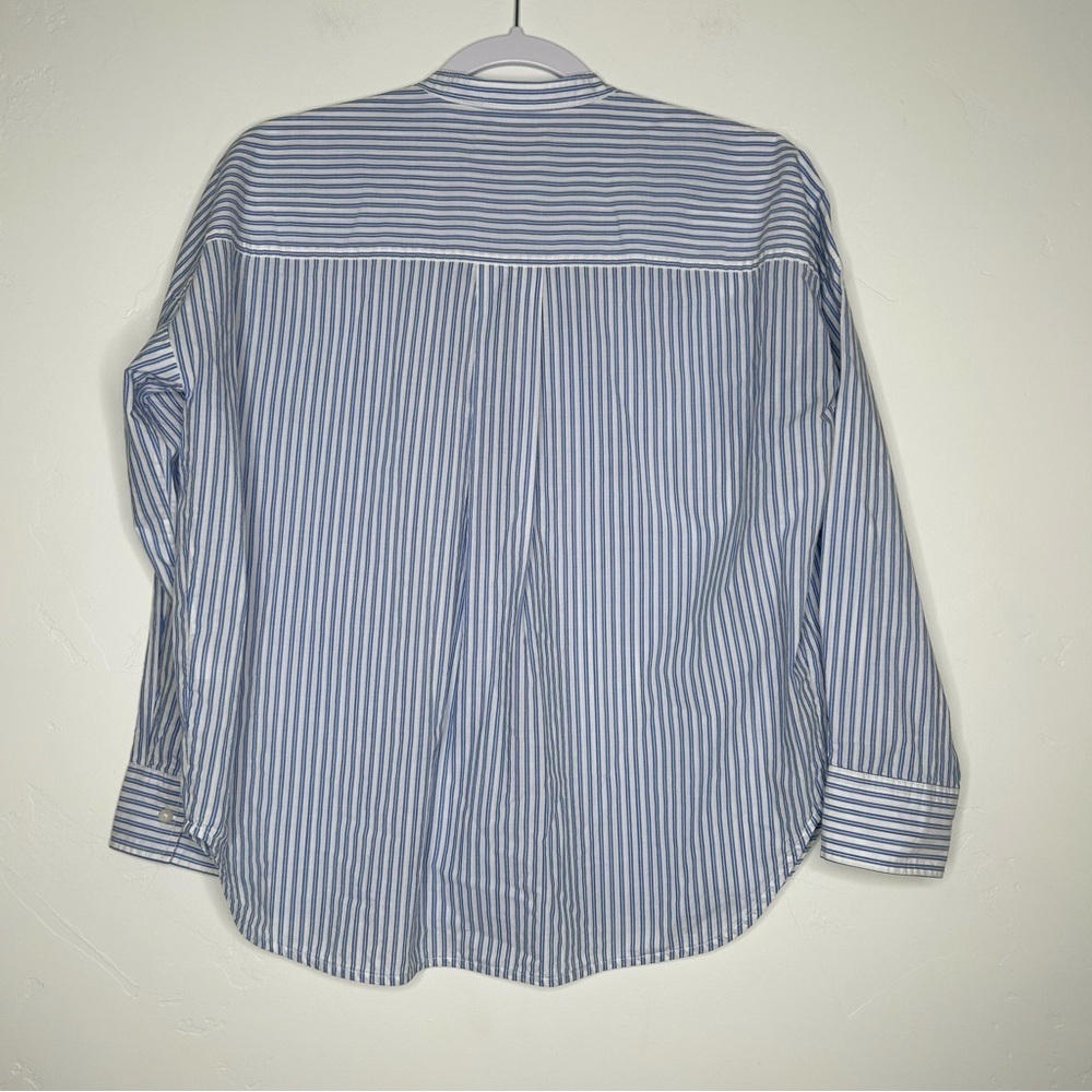 Everlane Soft Cotton Popover Shirt Blue White Stripe Size 2 Office Business - Picture 2 of 9